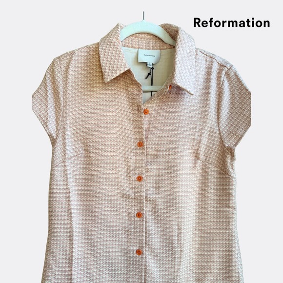 Reformation Effie Dress – Peach Check – Size 8 – NWT – Button Front Mini Dress - Picture 4 of 7